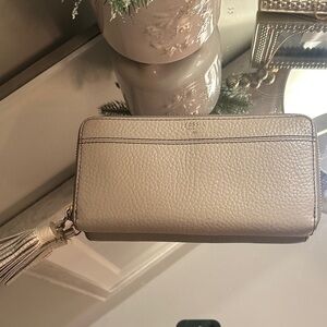 Fossil Beige Leather Wallet with Tassel
